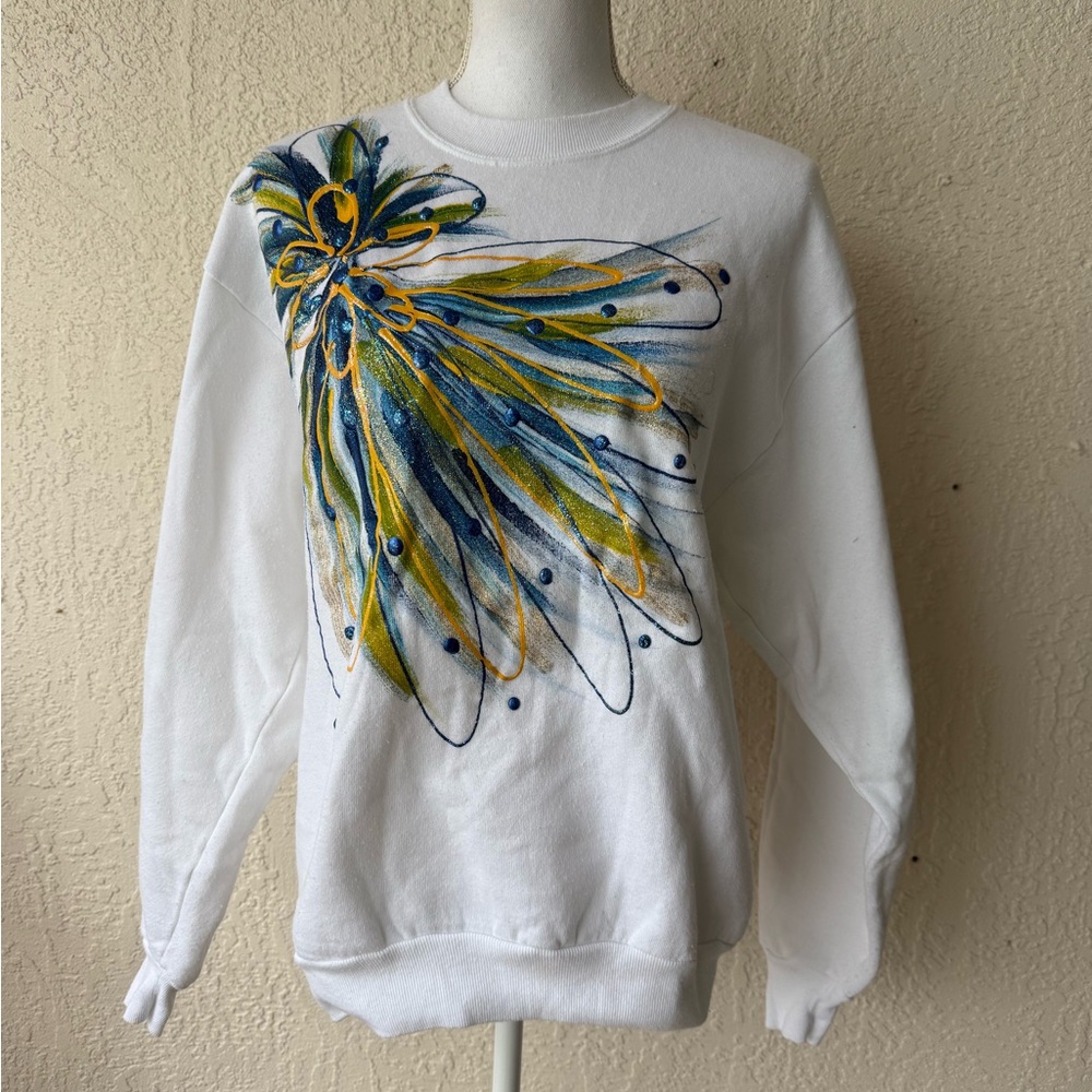 Vintage Jerzees Activewear Floral Flowers 90s Nature Crewneck Sweatshirt womens
